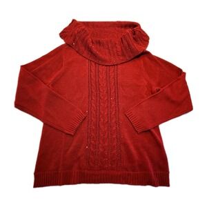 Sagharbor Womens Size Large Sweater Red Cowl Neck Sparkle Holiday Party Festive